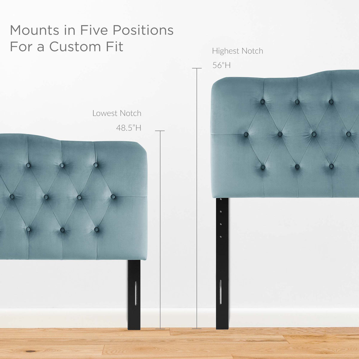 Annabel Light Blue Diamond Tufted Performance Velvet King Headboard - Ornate Home