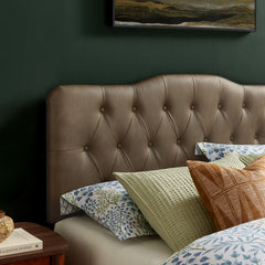 Annabel Mushroom Faux Leather Queen Headboard - Ornate Home