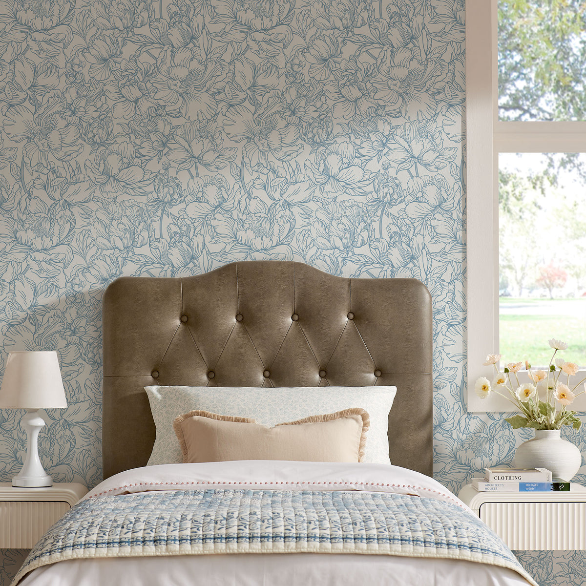Annabel Mushroom Faux Leather Twin Headboard - Ornate Home