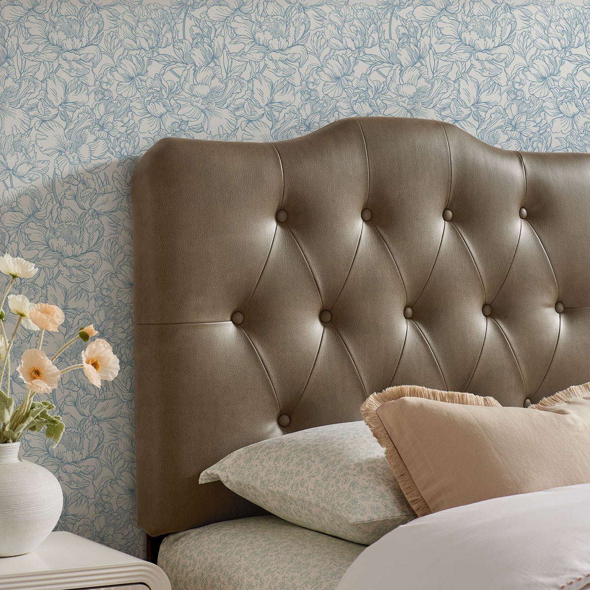 Annabel Mushroom Faux Leather Twin Headboard - Ornate Home