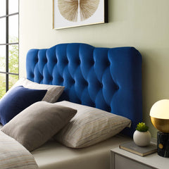 Annabel Navy Diamond Tufted Performance Velvet Queen Headboard - Ornate Home