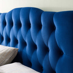 Annabel Navy Diamond Tufted Performance Velvet Queen Headboard - Ornate Home