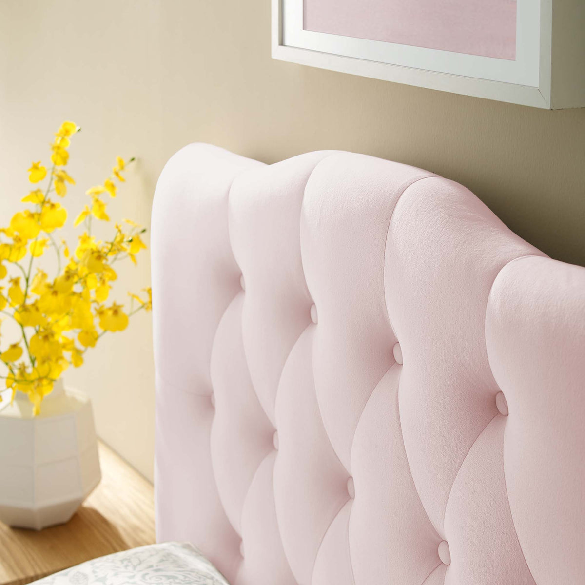 Annabel Pink Diamond Tufted Performance Velvet Twin Headboard - Ornate Home