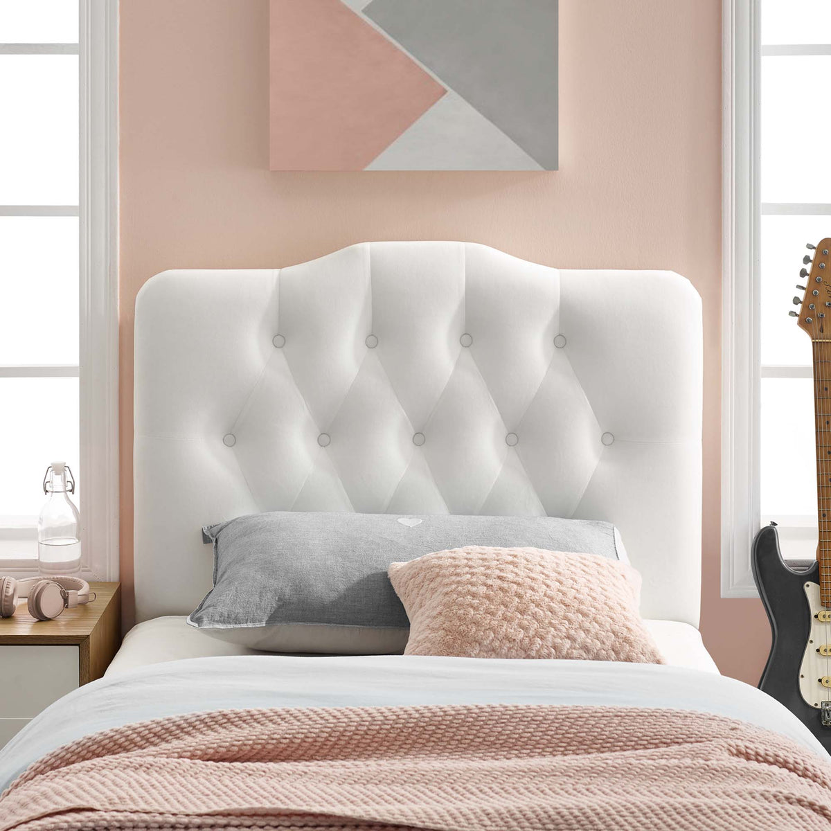 Annabel White Diamond Tufted Performance Velvet Twin Headboard - Ornate Home
