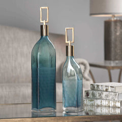 Annabella Teal Glass Bottles (Set of 2) - Ornate Home