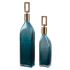 Annabella Teal Glass Bottles (Set of 2) - Ornate Home