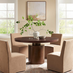 Annette Dark Walnut Burnished Brass 54 Inch Round Pedestal Base Dining Table - Ornate Home