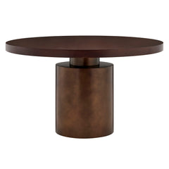 Annette Dark Walnut Burnished Brass 54 Inch Round Pedestal Base Dining Table - Ornate Home