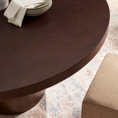 Annette Dark Walnut Burnished Brass 54 Inch Round Pedestal Base Dining Table - Ornate Home