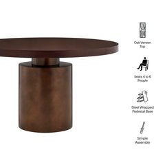Annette Dark Walnut Burnished Brass 54 Inch Round Pedestal Base Dining Table - Ornate Home