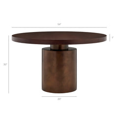 Annette Dark Walnut Burnished Brass 54 Inch Round Pedestal Base Dining Table - Ornate Home