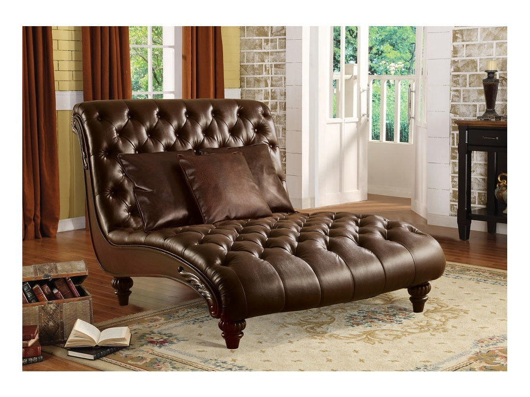 Anondale 2Tone Brown PU Chaise & 3Pillows - Ornate Home