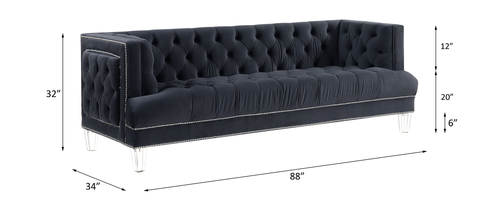 Ansario Black Velvet Stationary Sofa - Ornate Home