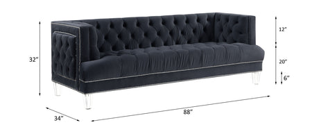 Ansario Black Velvet Stationary Sofa - Ornate Home