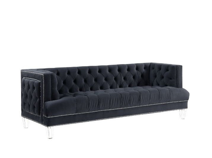 Ansario Black Velvet Stationary Sofa - Ornate Home