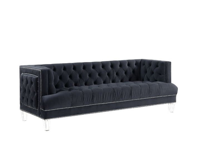 Ansario Black Velvet Stationary Sofa - Ornate Home