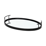 Ansel Black Metal Mirrored Bottom Oval Serving Tray - Ornate Home