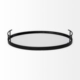 Ansel Black Metal Mirrored Bottom Oval Serving Tray - Ornate Home