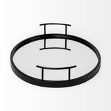 Ansel Black Metal Mirrored Bottom Oval Serving Tray - Ornate Home