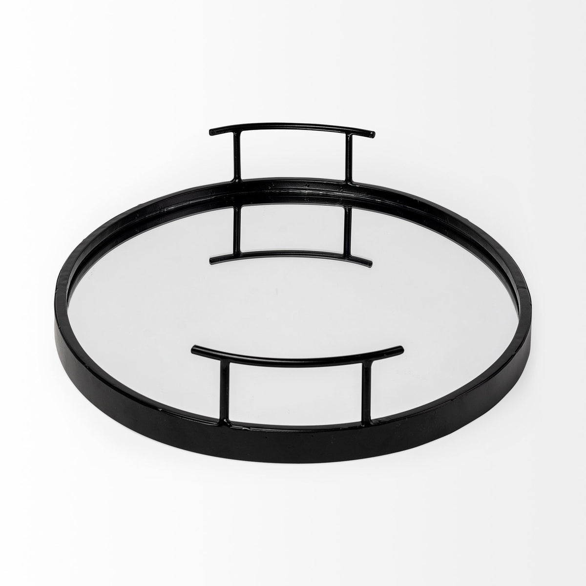 Ansel Black Metal Mirrored Bottom Oval Serving Tray - Ornate Home