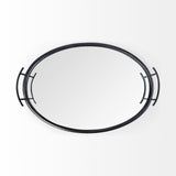 Ansel Black Metal Mirrored Bottom Oval Serving Tray - Ornate Home
