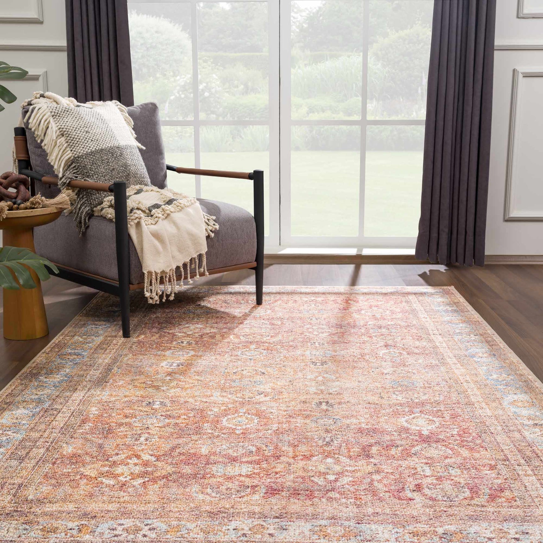Anshu Peach Washable Area Rug - Clearance - Ornate Home
