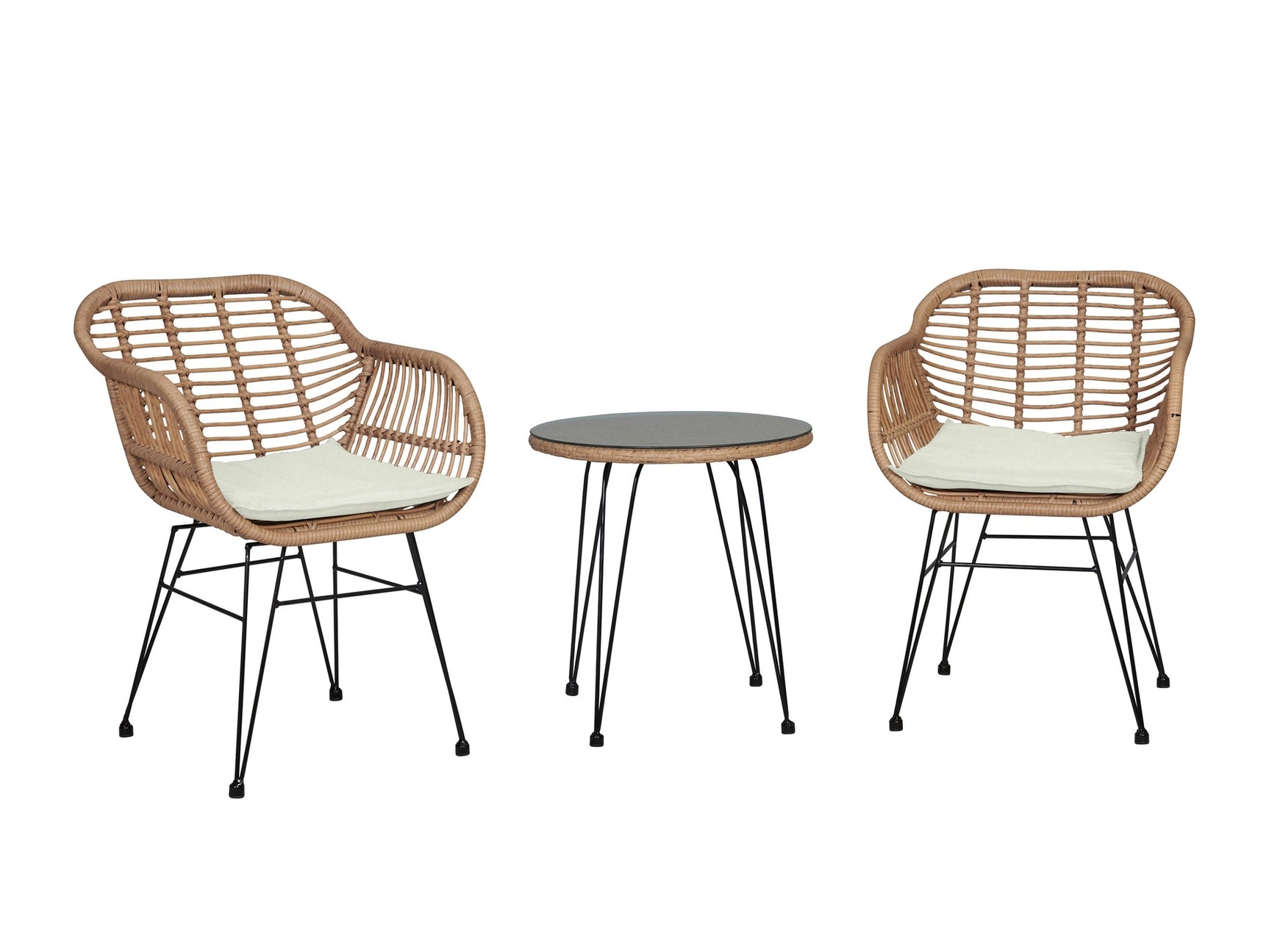 Antibes 1.0 Patio 2-Person Seating Group with End Table with Cream Cushions - Ornate Home