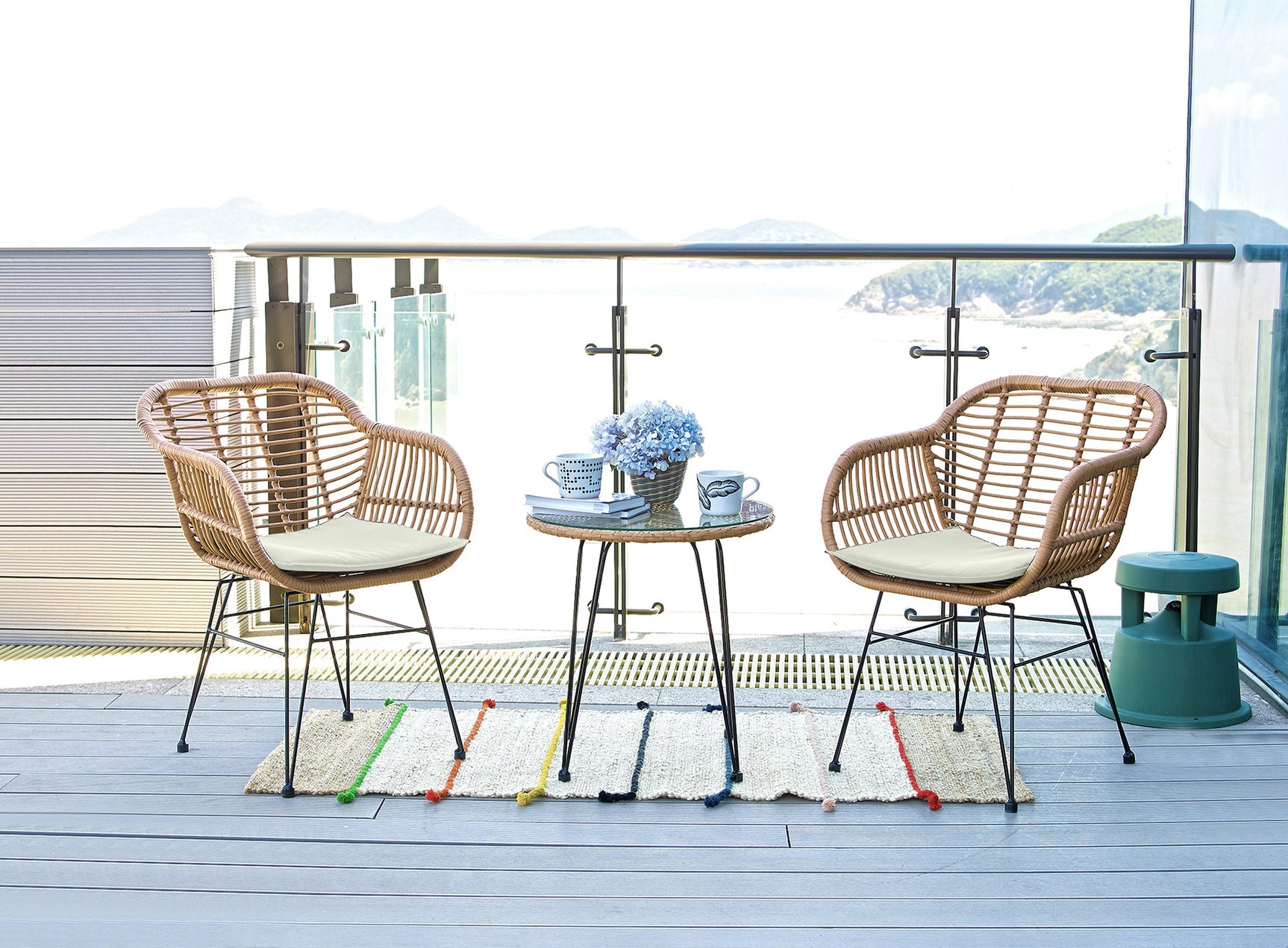 Antibes 1.0 Patio 2-Person Seating Group with End Table with Cream Cushions - Ornate Home