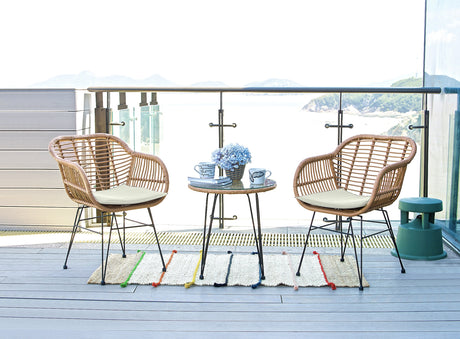 Antibes 1.0 Patio 2-Person Seating Group with End Table with Cream Cushions - Ornate Home