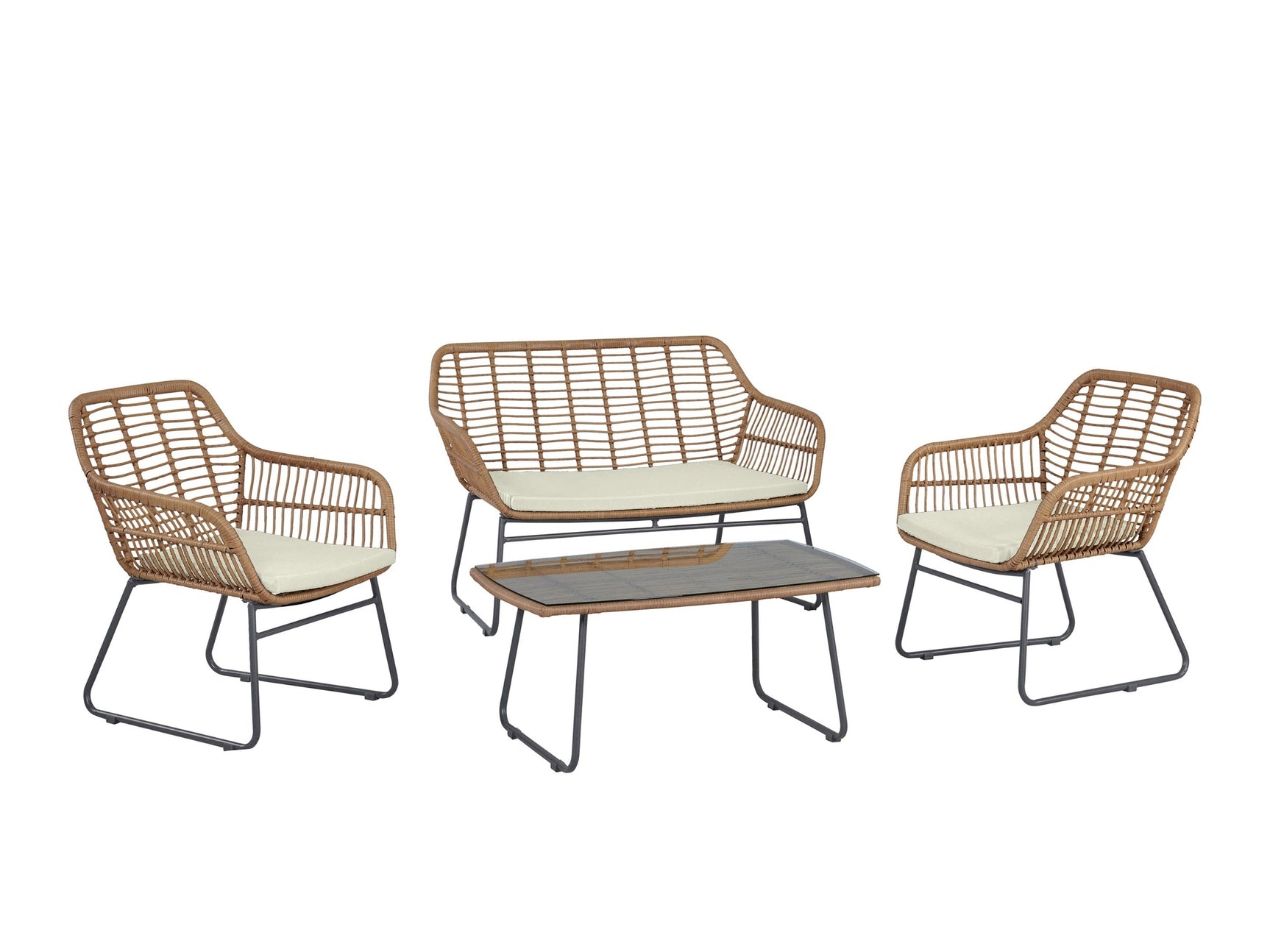 Antibes 2.0 Patio 4-Person Conversation Set with Coffee Table with Cream Cushions - Ornate Home