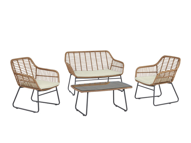Antibes 2.0 Patio 4-Person Conversation Set with Coffee Table with Cream Cushions - Ornate Home