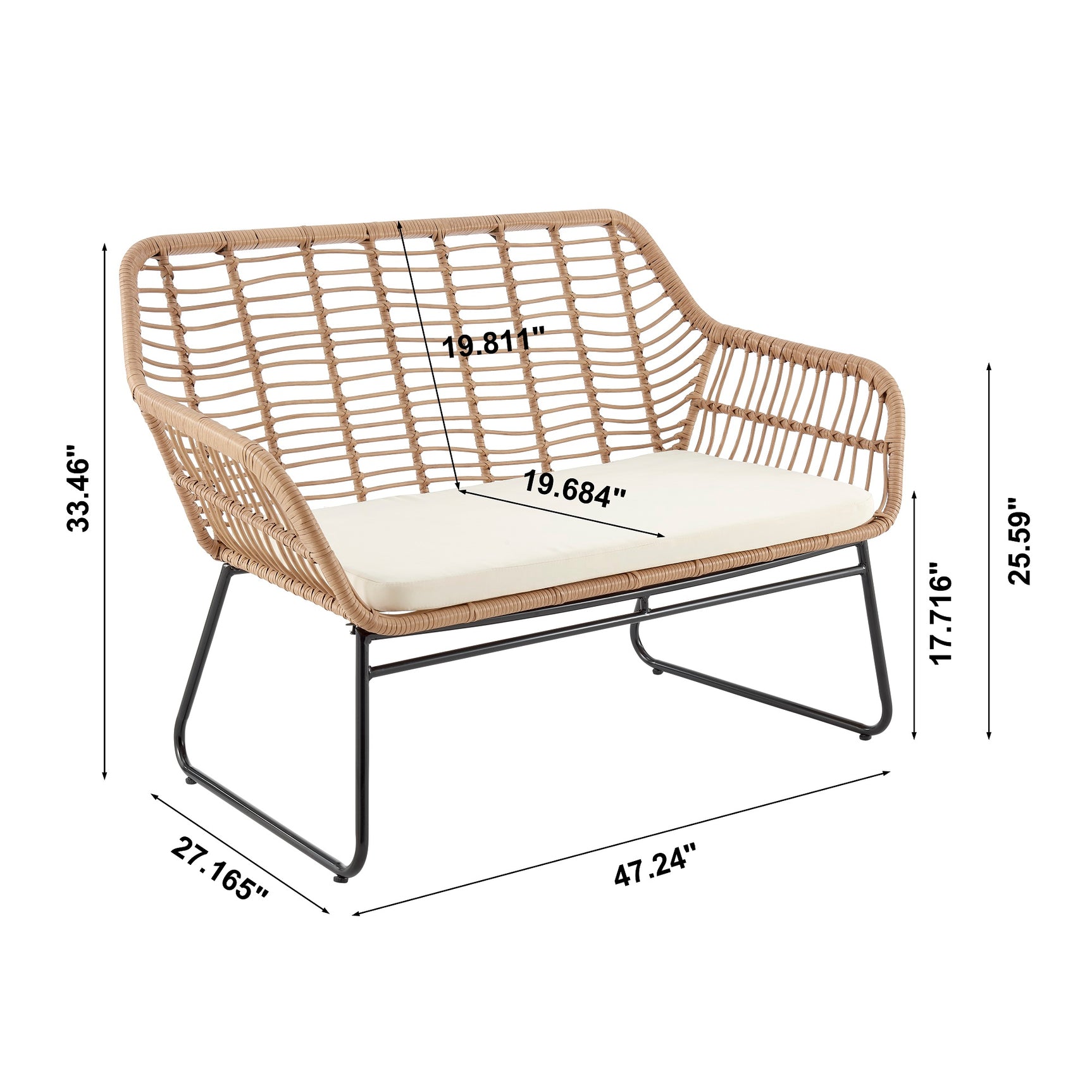 Antibes 2.0 Patio 4-Person Conversation Set with Coffee Table with Cream Cushions - Ornate Home
