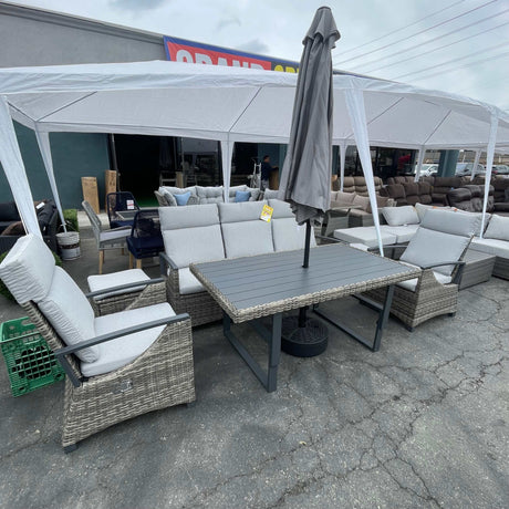 Antigua Gun Metal & Brown/Gray Outdoor Height-Adjustable Table - Ornate Home