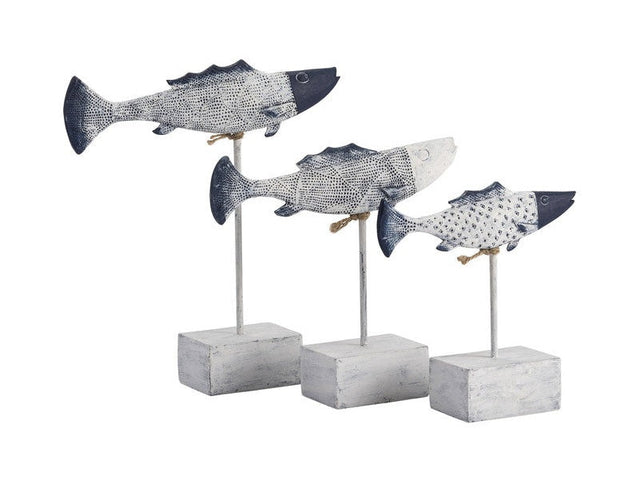 Antique Blue/White Fish Statues (Set of 2) - Ornate Home