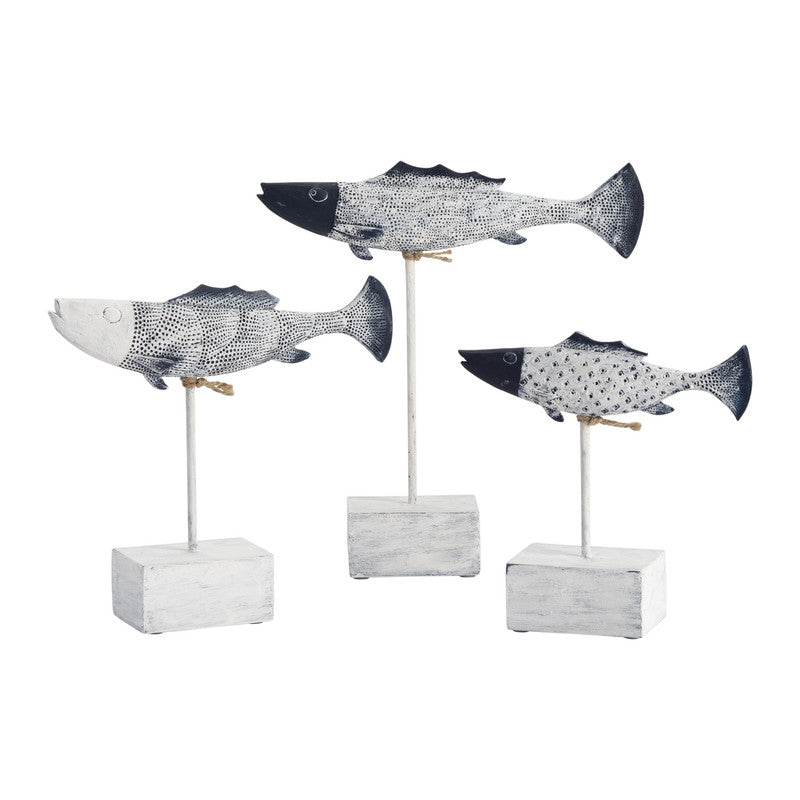 Antique Blue/White Fish Statues (Set of 2) - Ornate Home