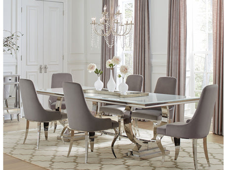 Antoine Grey White Glass 7-piece Dining Room Set - Ornate Home