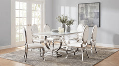 Antoine White 7-Piece Rectangular Glass Top Dining Table Set - Ornate Home