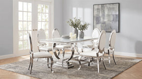 Antoine White 7-Piece Rectangular Glass Top Dining Table Set - Ornate Home