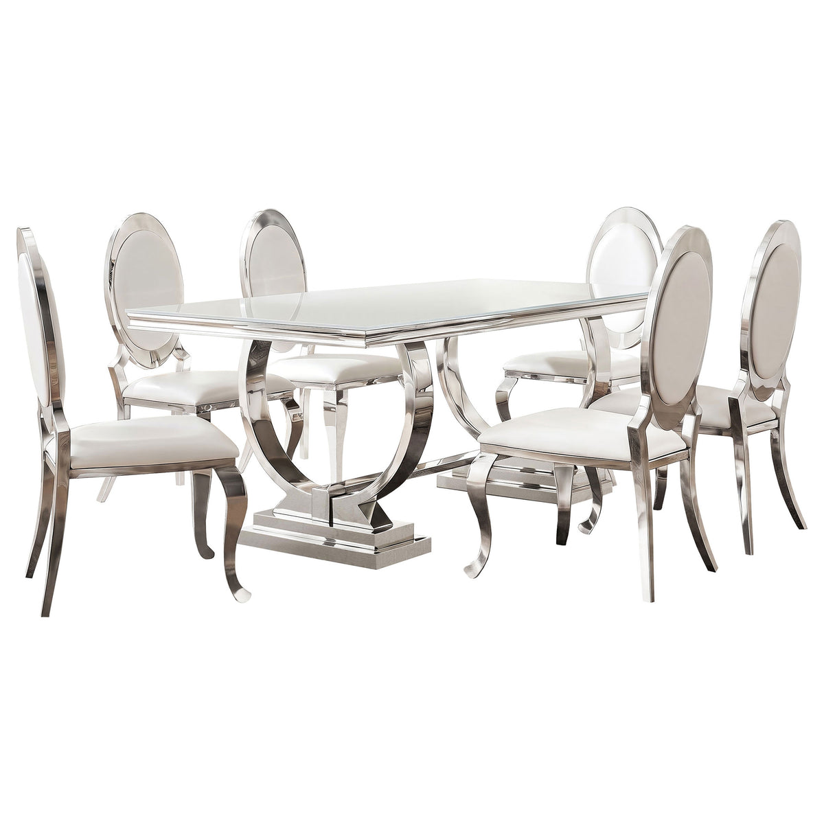Antoine White 7-Piece Rectangular Glass Top Dining Table Set - Ornate Home