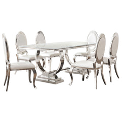 Antoine White 7-Piece Rectangular Glass Top Dining Table Set - Ornate Home
