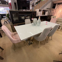 Antoine White & Chrome Dining Table - Ornate Home