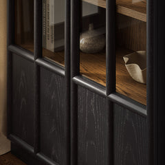Anwen Black/Oak Solid Wood and Glass Display Cabinet - Ornate Home