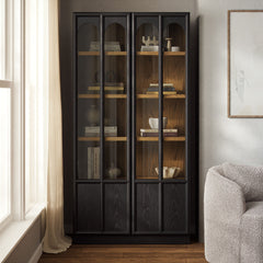 Anwen Black/Oak Solid Wood and Glass Display Cabinet - Ornate Home
