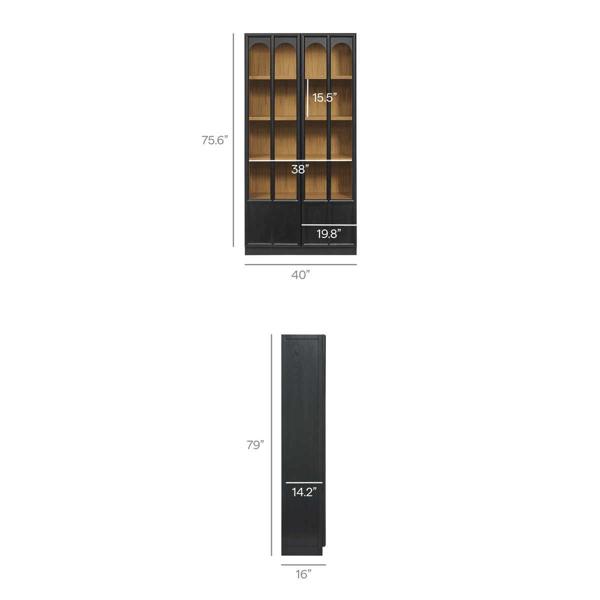 Anwen Black/Oak Solid Wood and Glass Display Cabinet - Ornate Home