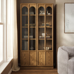 Anwen Oak Solid Wood and Glass Display Cabinet - Ornate Home