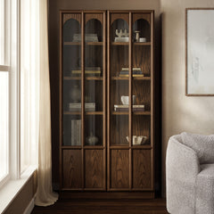 Anwen Walnut Solid Wood and Glass Display Cabinet - Ornate Home