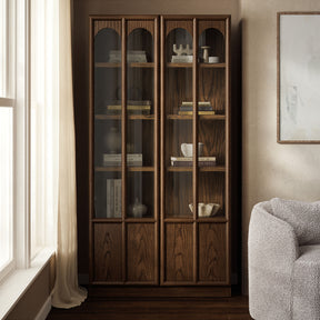 Anwen Walnut Solid Wood and Glass Display Cabinet - Ornate Home