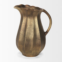 Anya Antiqued Brass Scalloped Petal Cast Metal Jug - Ornate Home