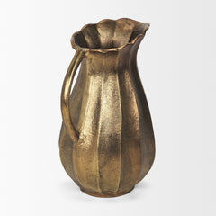 Anya Antiqued Brass Scalloped Petal Cast Metal Jug - Ornate Home