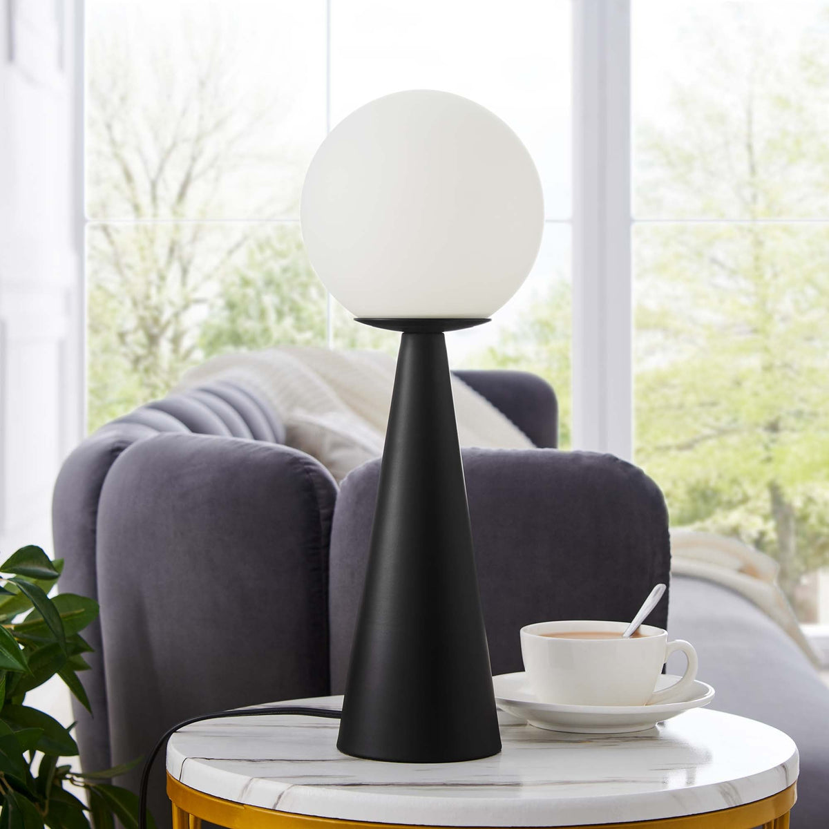 Apex White/Black Glass Globe Glass Table Lamp - Ornate Home